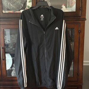 Adidas Men's Black Windbreaker with White Stripes